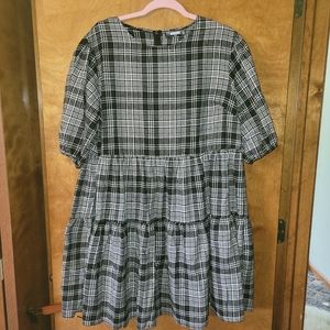 Missguided Plaid Tiered Mini Smock Dress Size 18